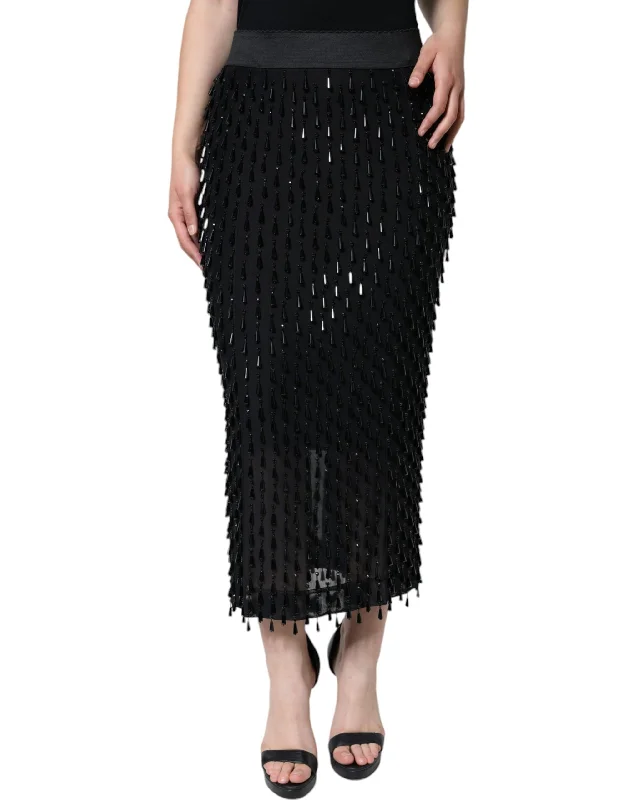 Dolce & Gabbana Black Embellished Pencil Cut Midi Skirt linen skirt airy