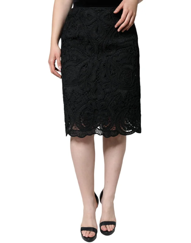 Dolce & Gabbana Black Floral Lace High Waist Pencil Cut Skirt wool skirt sturdy