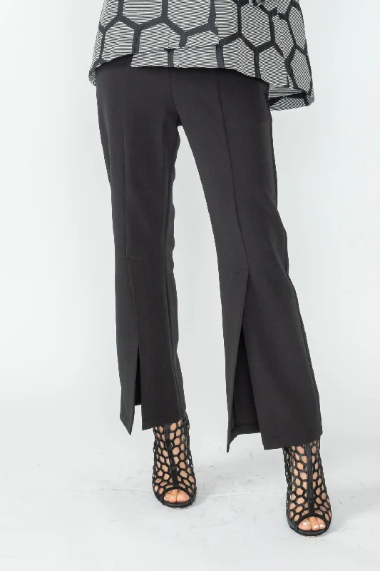 Black Pants With Front Slit Casual Drawstring Pants