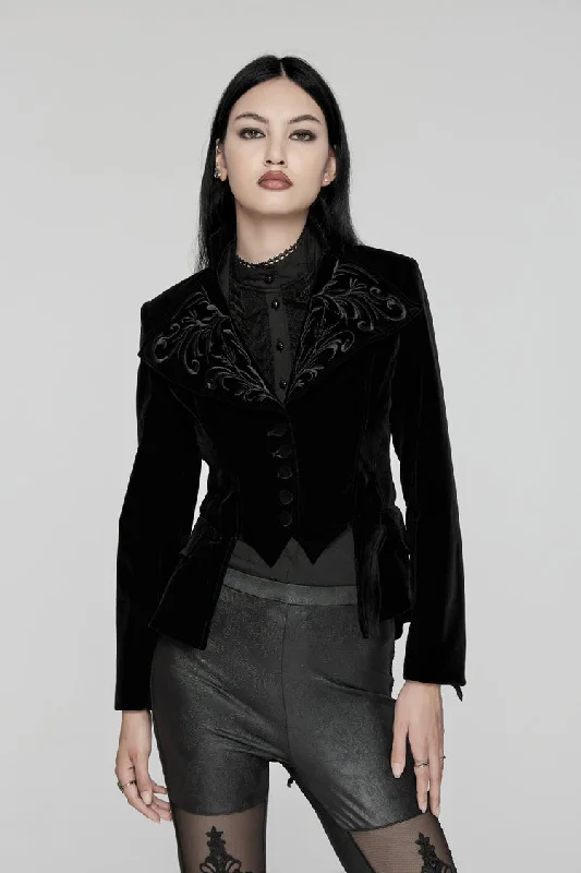 Black Swallow-tailed Velvet Long Sleeves Women's Gothic Jacket Cotton Fabric Linen Fabric Terry Fabric