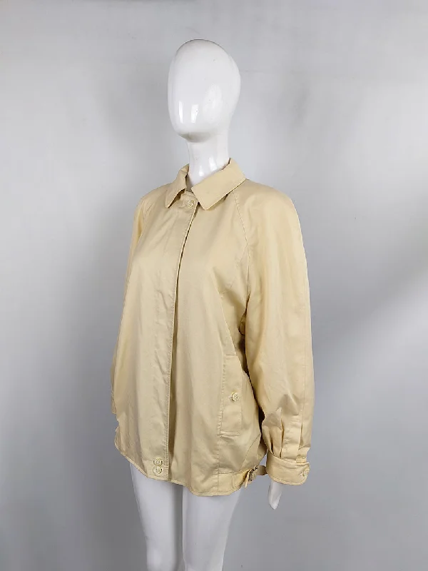 Burberry Vintage Womens Pastel Yellow Blouson Jacket, 1980s Cardigan Sweater Pullover