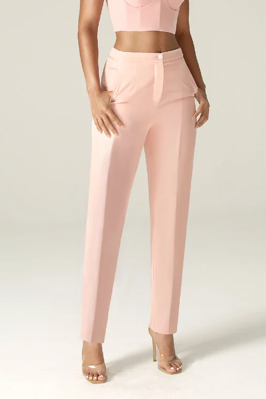 Cleo Tailored Straight Pants (Soft Pink) Classic Flared Pants