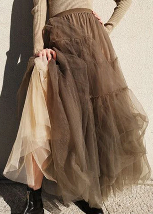 Chocolate fashion Patchwork Tulle Skirts Spring chiffon skirt airy