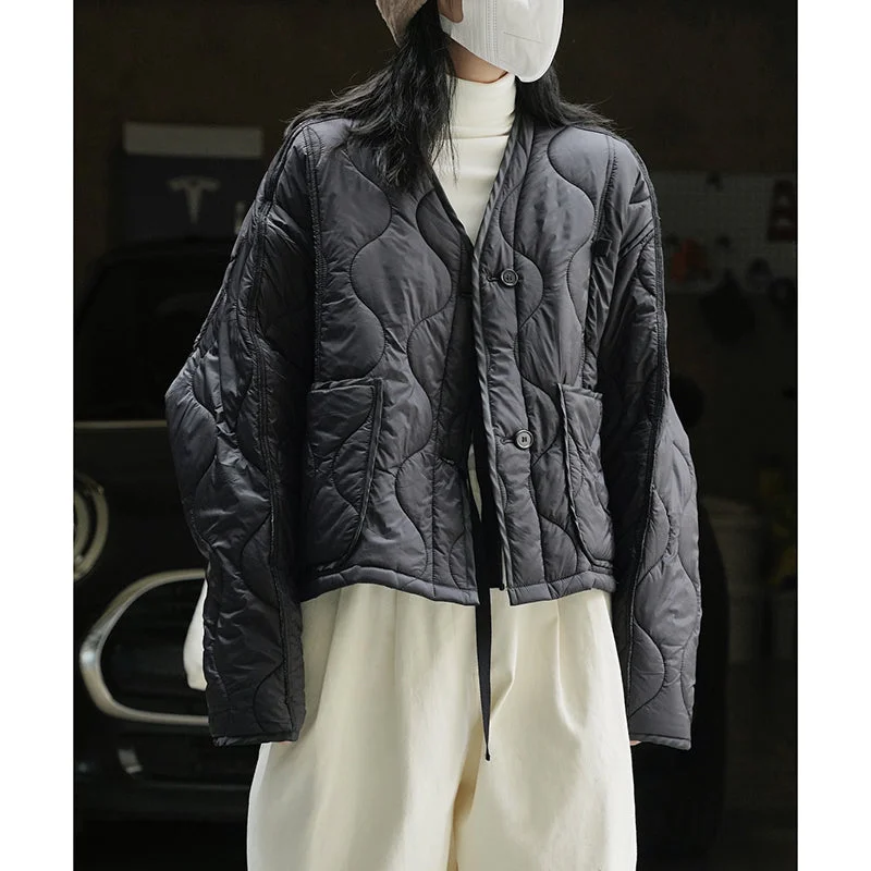 Contrast Color Loose Fit Warm Cotton Jacket Zippered Jacket Buttoned Jacket Snapped Jacket