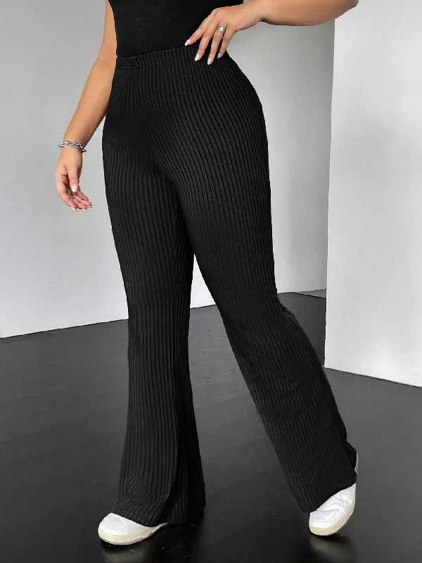 Coolane Plus Size Women'S Ribbed Flared Bell Bottom Pants Casual Wide Pants