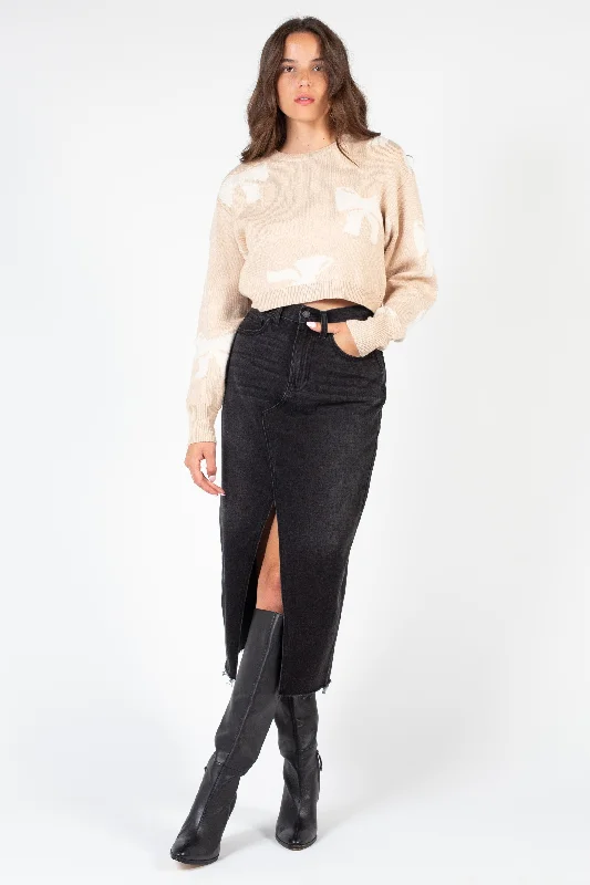 Just Black Denim Open Slit Midi Skirt midi skirt versatile