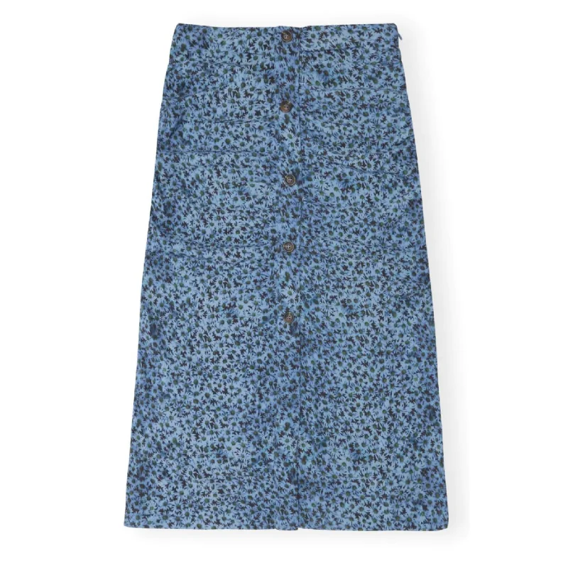 Daisy Print Ruched Skirt wool skirt sturdy