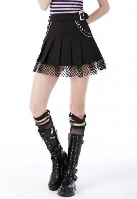 Dark In Love - Rock Girl Studded Pleated Net Mini Black - Skirt leather skirt bold