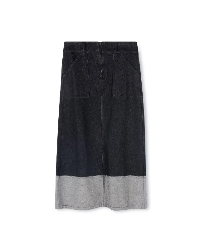 Denim Maxi Skirt With Stitching belted skirt waist