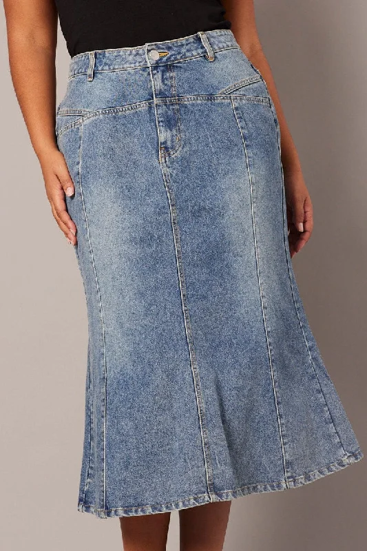 Denim Panel Midi Skirt corduroy skirt textured