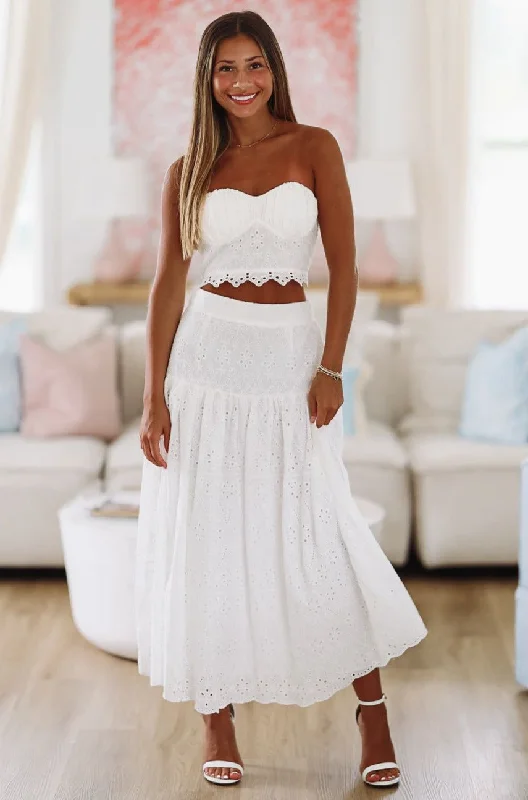 Devoted to You Crop Top and Midi Skirt Set - White linen skirt natural