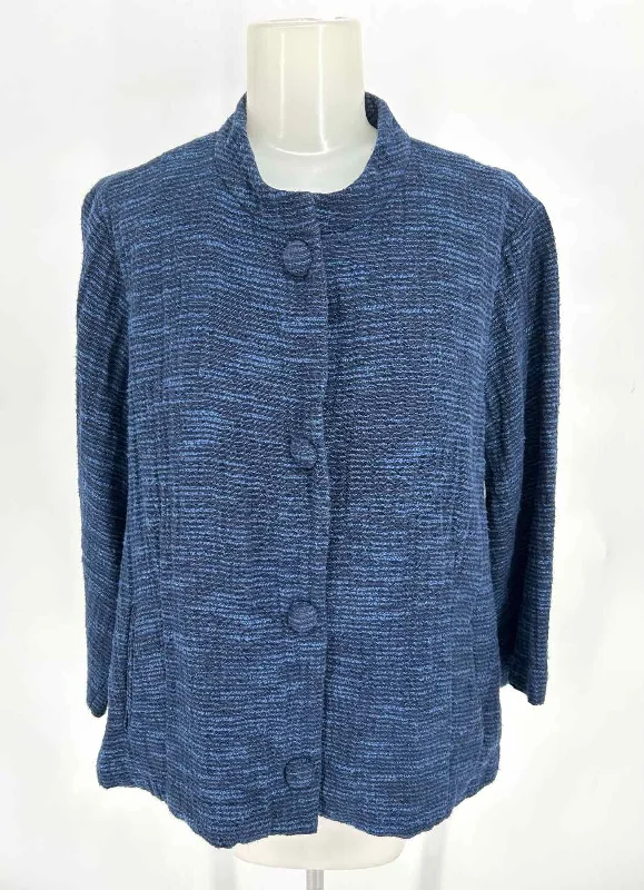 Eileen Fisher Women's Blue Button Down Textured Size XL Jacket V-Neck Jacket Boat Neck Jacket Square Neck Jacket