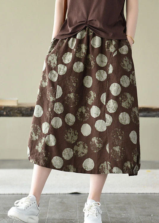 Elegant Chocolate Elastic Waist Pockets Linen Skirt Summer wrap skirt elegant