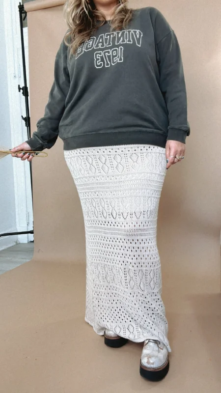 Crochet Midi Skirt, Taupe linen skirt natural