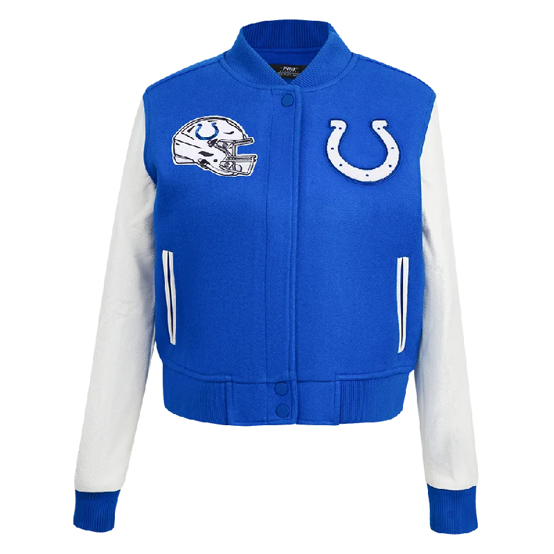 NFL INDIANAPOLIS COLTS CLASSIC WOMEN'S WOOL VARSITY JACKET (ROYAL BLUE/WHITE) Chenille Jacket Brocade Jacket Lace Jacket