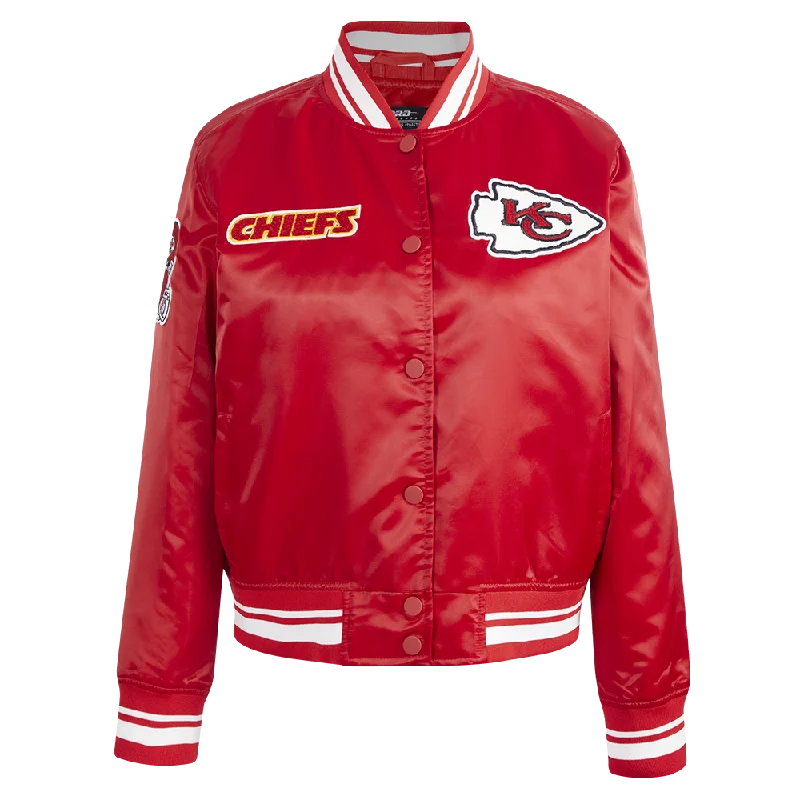 NFL KANSAS CITY CHIEFS RETRO CLASSIC WOMEN'S RIB SATIN JACKET (RED) Chenille Jacket Brocade Jacket Lace Jacket