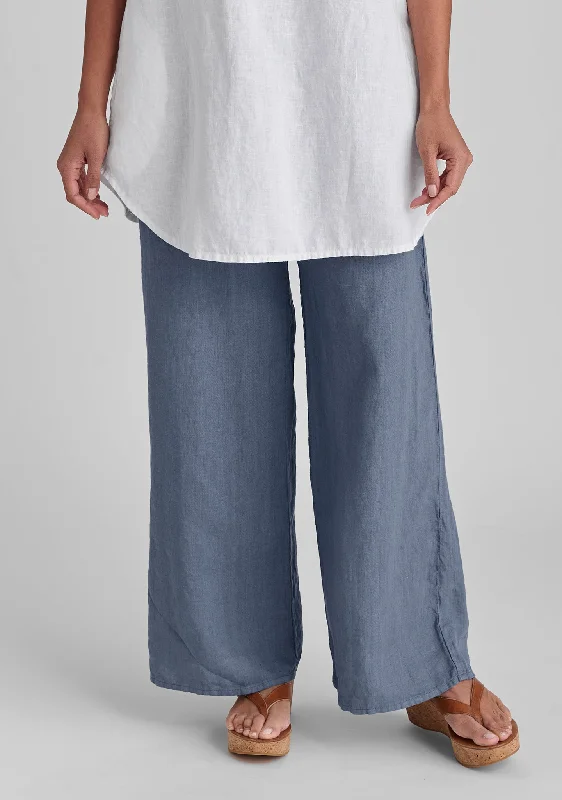 Flat Iron Pant - Linen Drawstring Pants Trendy Wide-Legged Trousers