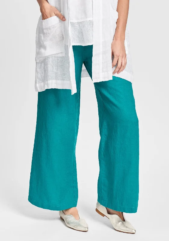 Flowing Pant - Linen Pants With Elastic Waist - FINAL SALE Elegant Palazzo Trousers