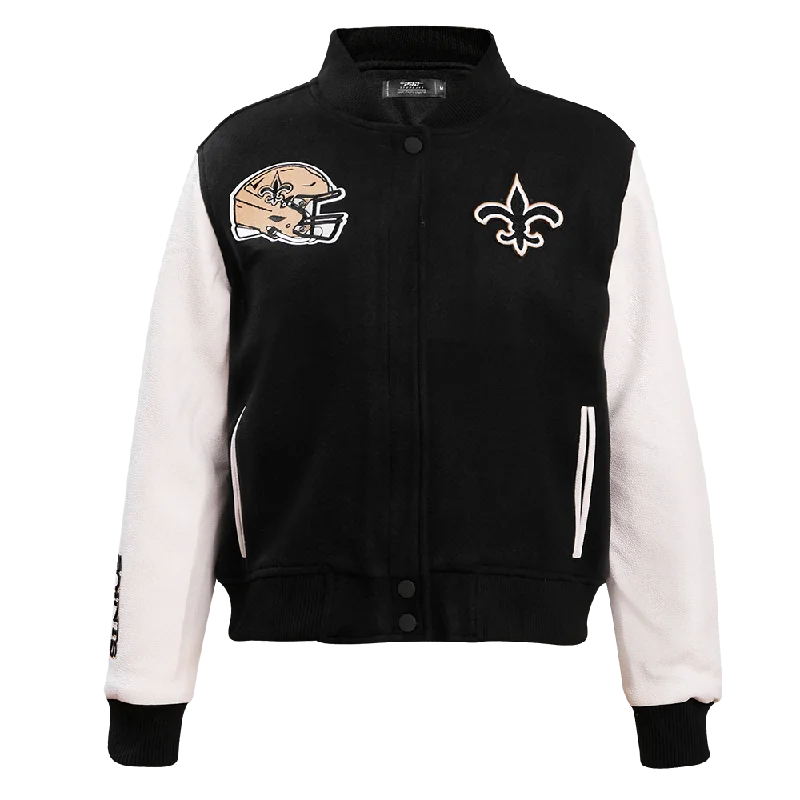 NFL NEW ORLEANS SAINTS CLASSIC WOMEN'S WOOL VARSITY JACKET (BLACK) Mesh Jacket Canvas Jacket Denim Jacket