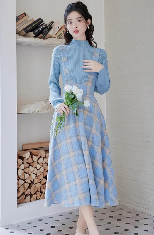 Blue Sweater + Suspender Skirt