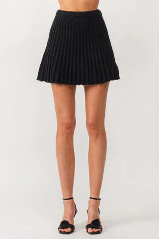 Gabrielle Pleated Knit Skirt Black lace skirt intricate