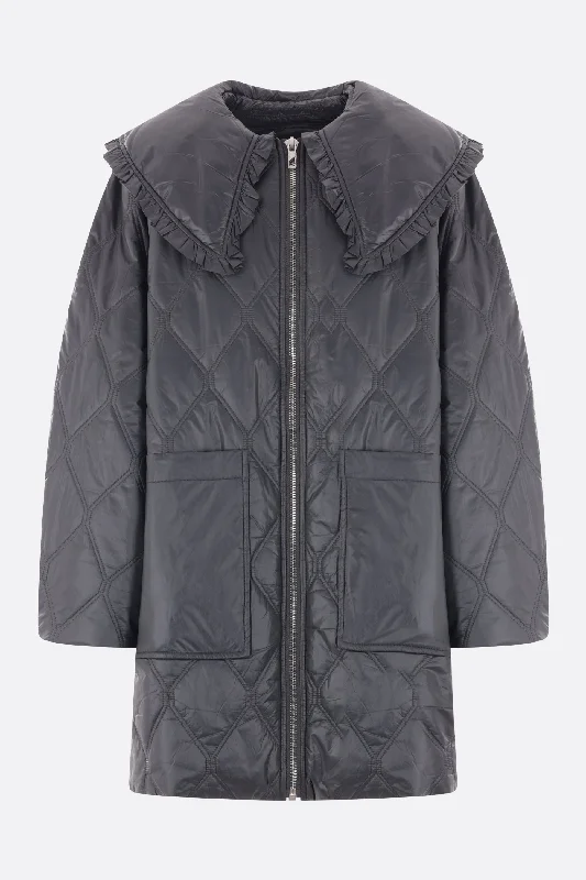 shiny nylon quilted midi jacket Snapped Jacket Toggled Jacket Drawstring Jacket