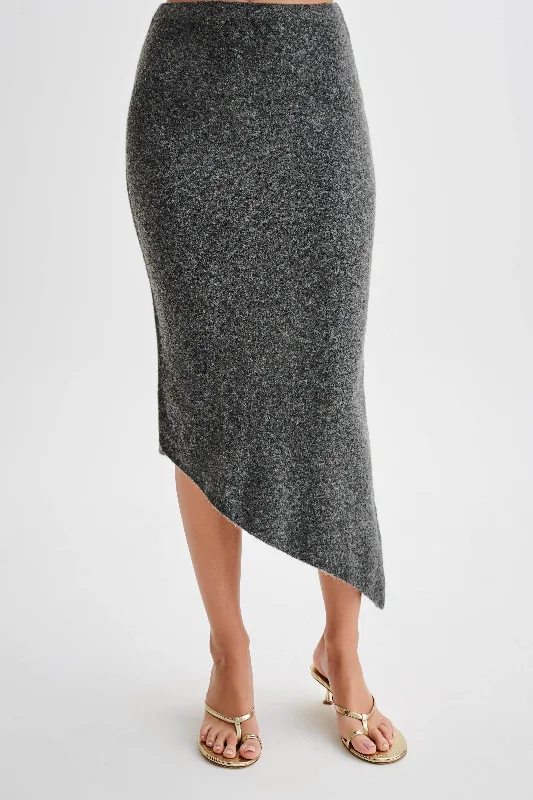 Genevieve Asymmetrical Knit Midi Skirt - Charcoal Marle low waist skirt