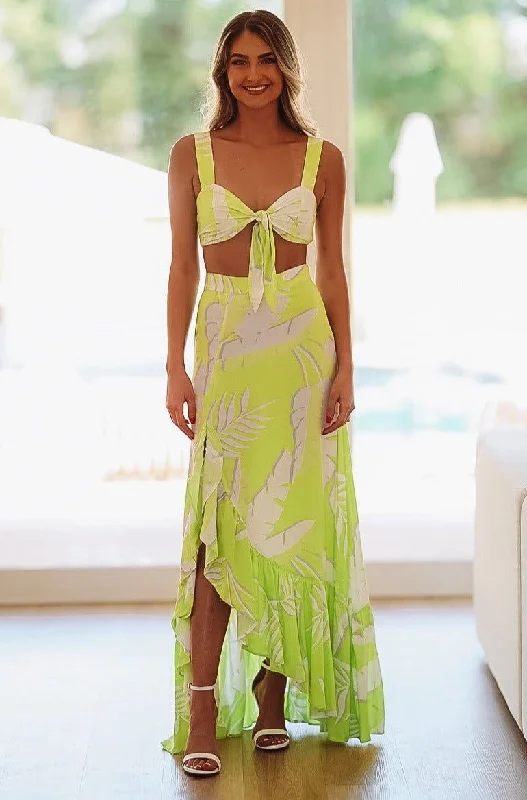 Go With the Flow Maxi Skirt - Lime Green and White modal blend skirt