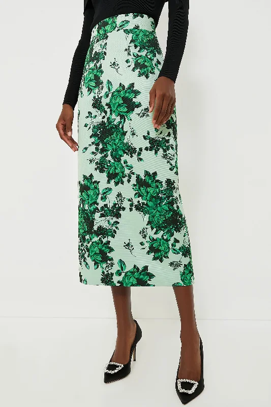 Green Festive Bouquet Lorinda Skirt ribbed skirt waist