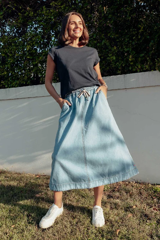 Greta Light Denim Skirt lace skirt delicate