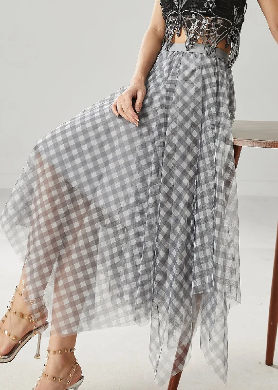 Grey Plaid Tulle Skirt Exra Large Hem Summer leather skirt bold