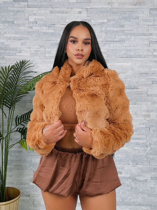 HDJ30768P - FAUX FUR HODDED CROP JACKET Wool Jacket Cashmere Jacket Tweed Jacket