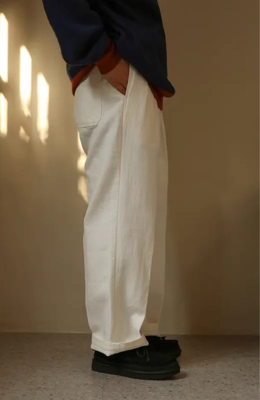 High-Waisted White Linen Cotton Double Pleated Pants Cozy Maternity Pants