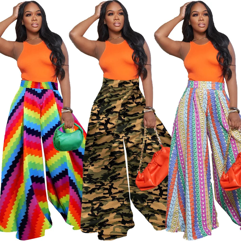 European and American trend geometric print pants Street casual sports plus size pants Trendy Printed Pants
