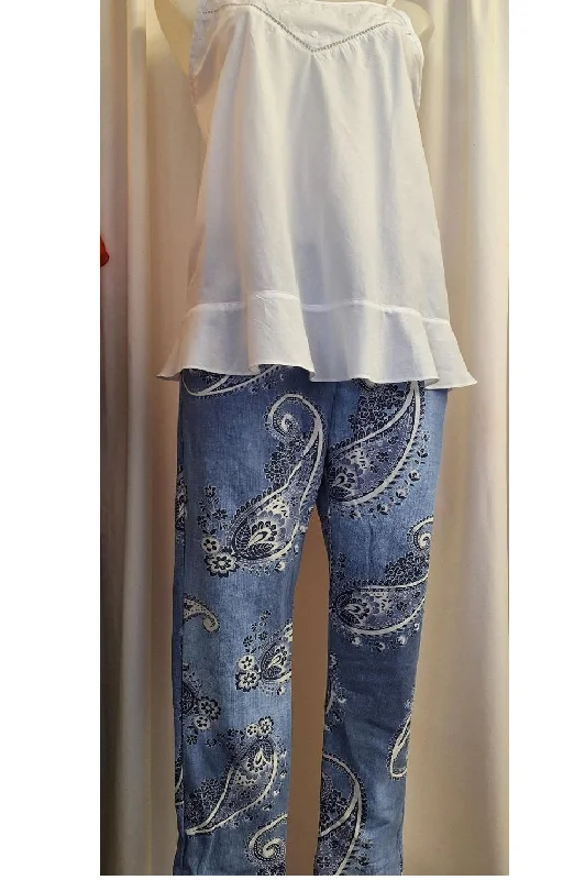 Italian Stretch Pants - Paisley, Light Denim Comfortable Cargo Pants