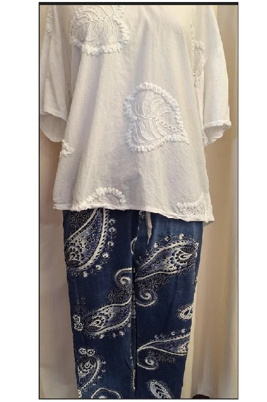 Italian Stretch Pants -  Paisley, Denim Classic Flared Pants
