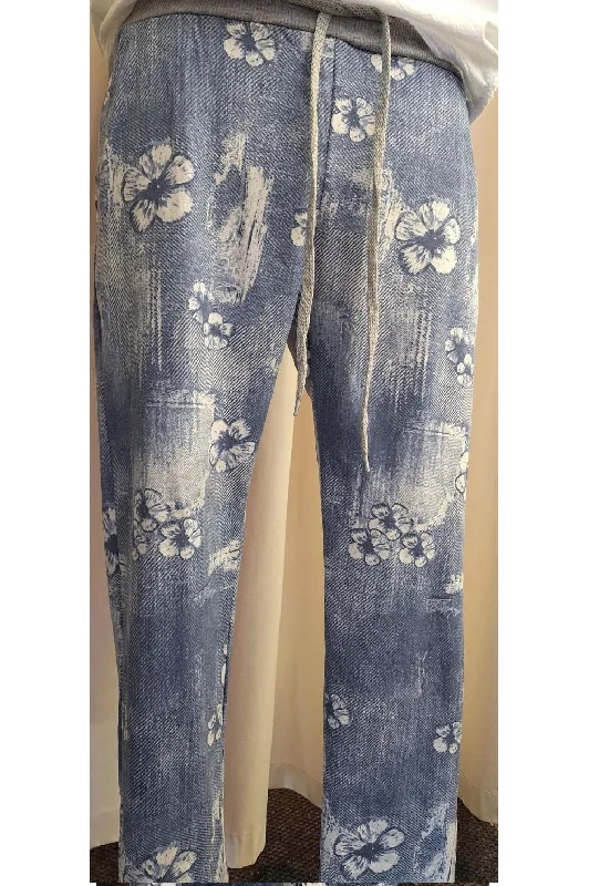 Italian Stretch Pants Pansy Lt Denim Comfortable Wide-Leg Pants