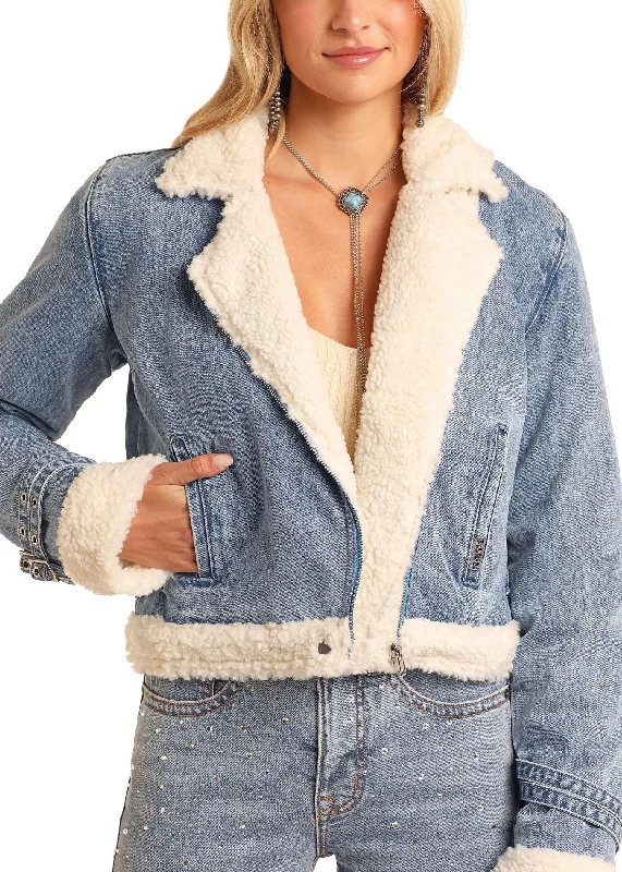 Rock & Roll Denim Women's Sherpa Denim Jacket Plaid Jacket Tartan Jacket Houndstooth Jacket