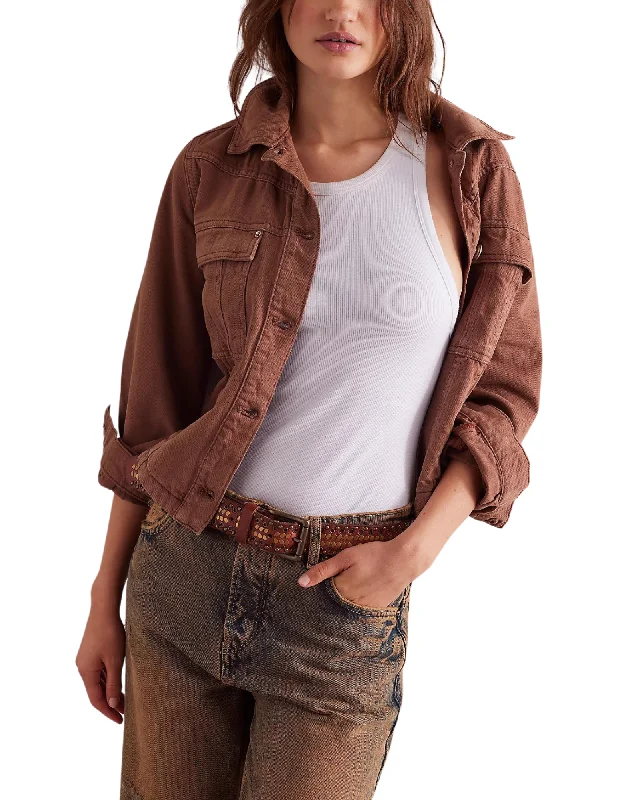 Jade Denim Jacket in Chocolate Mousse Cardigan Sweater Pullover