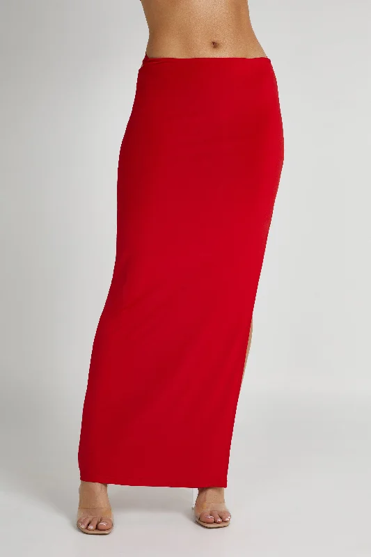 Jeanine Cowl Back Maxi Skirt - Red high waist skirt