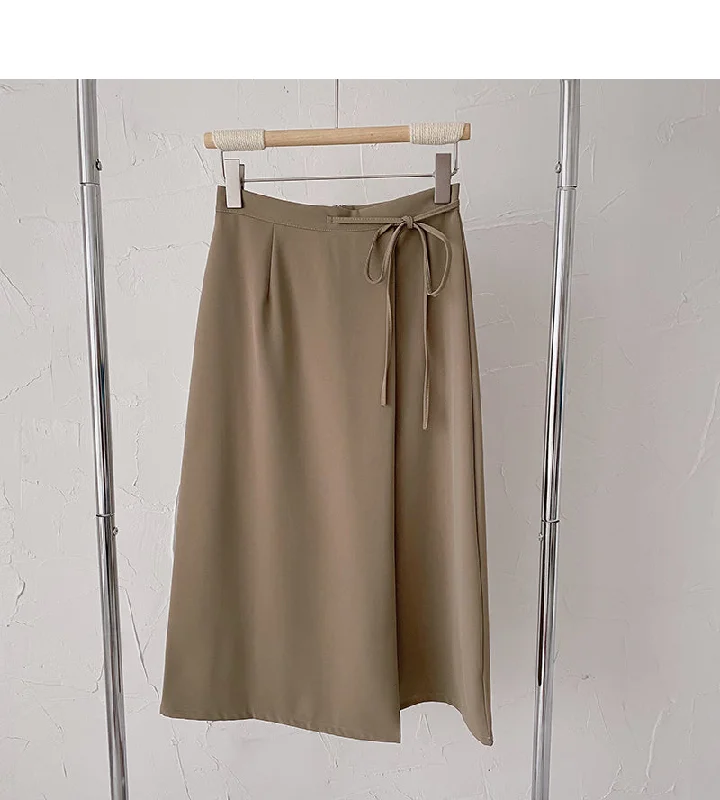 Korean minority design bandage high waist hanging skirt  5829 leather skirt sleek