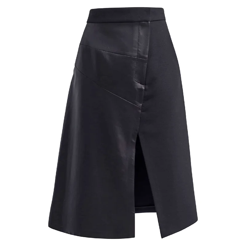 Leather Paneled Midi Skirt denim skirt fashionable