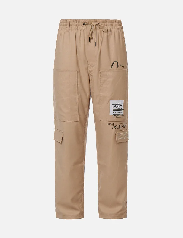 Logo Patch Wide Leg Cargo Pants Slim-Fit Leggings