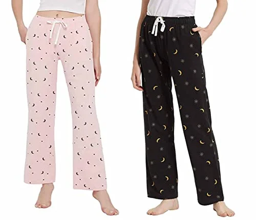 MNOP Women's Premium Cotton Pyjama Pant With Pockets Comfy Cargo Trousers