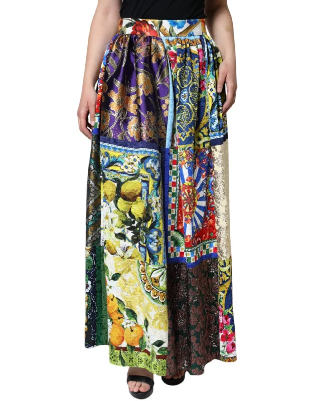 Dolce & Gabbana Multicolor Patchwork Sicily Long Maxi Skirt velvet skirt glossy