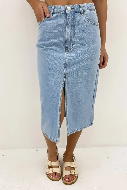 Nate Denim Midi Skirt Light Blue wool skirt thick