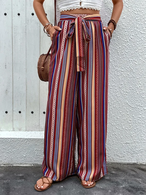 New loose striped high waist elastic wide leg pants Relaxed Lounge Trousers