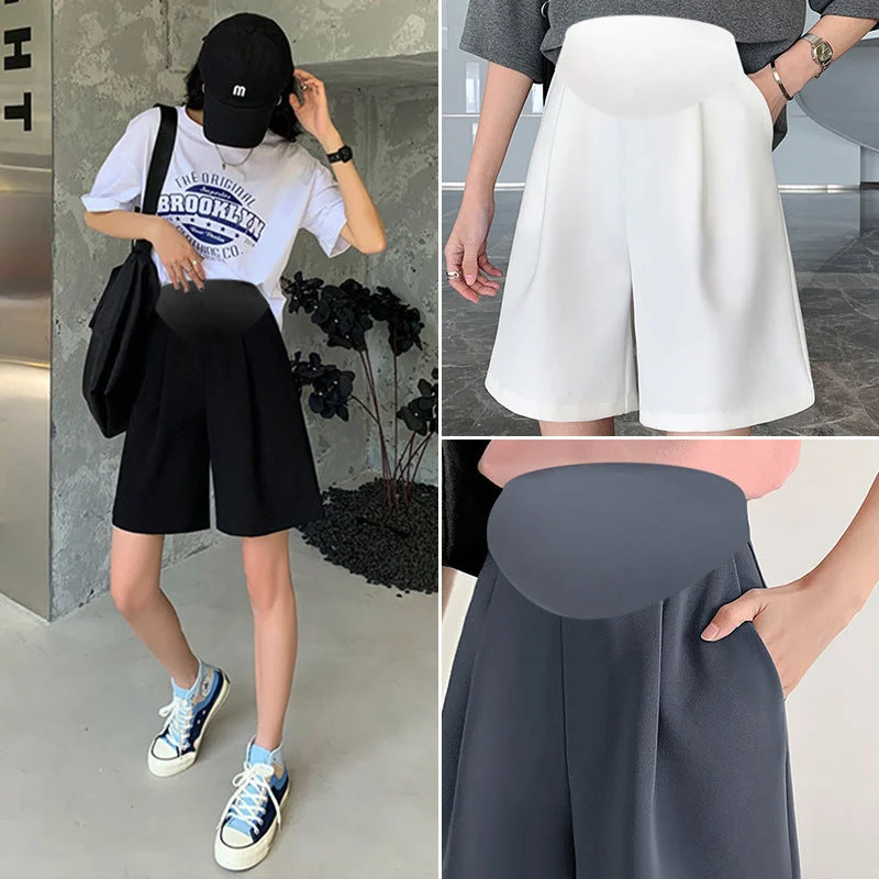 NiDELL Maternity Pants . Summer New Suit Pants Fifth Pants Shorts Belly Support Maternity Wide Leg Pants Soft Stretch Leggings