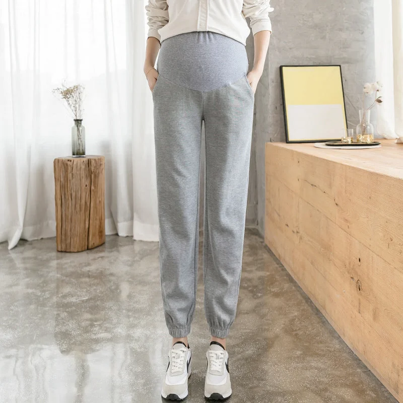 NiDELL Pregnant Women . Autumn and Winter Fleece-Lined Thick Track Pants Ankle Banded Pants Slimming Grandma's Pants Daddy Pants Outer Wear Belly Support Chic Checkered Pants