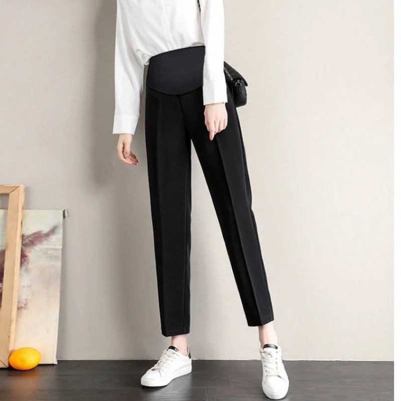 NiDELL Pregnant Women's Pants . Spring and Autumn Professional Suit Pants Fashionable Outerwear Small Cropped Straight Smoke Pipe Pregnant Women's Suit Pants Sleek Black Pants